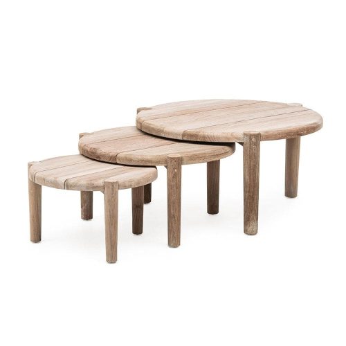 Gommaire-outdoor-teak-furniture-coffee_table_floor_set_of_3-G503-SET-NAT-Antwerp Zestaw 3 stolików kawowych Floor Gommaire
