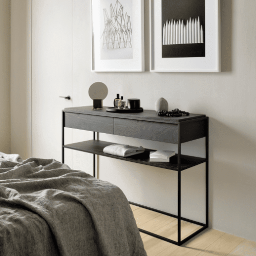 Konsola dębowa 2 szufladowa Monolit Black Ethnicraft 26873