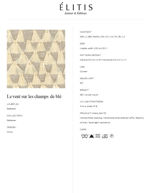 Tkanina Finca Baléares Elitis