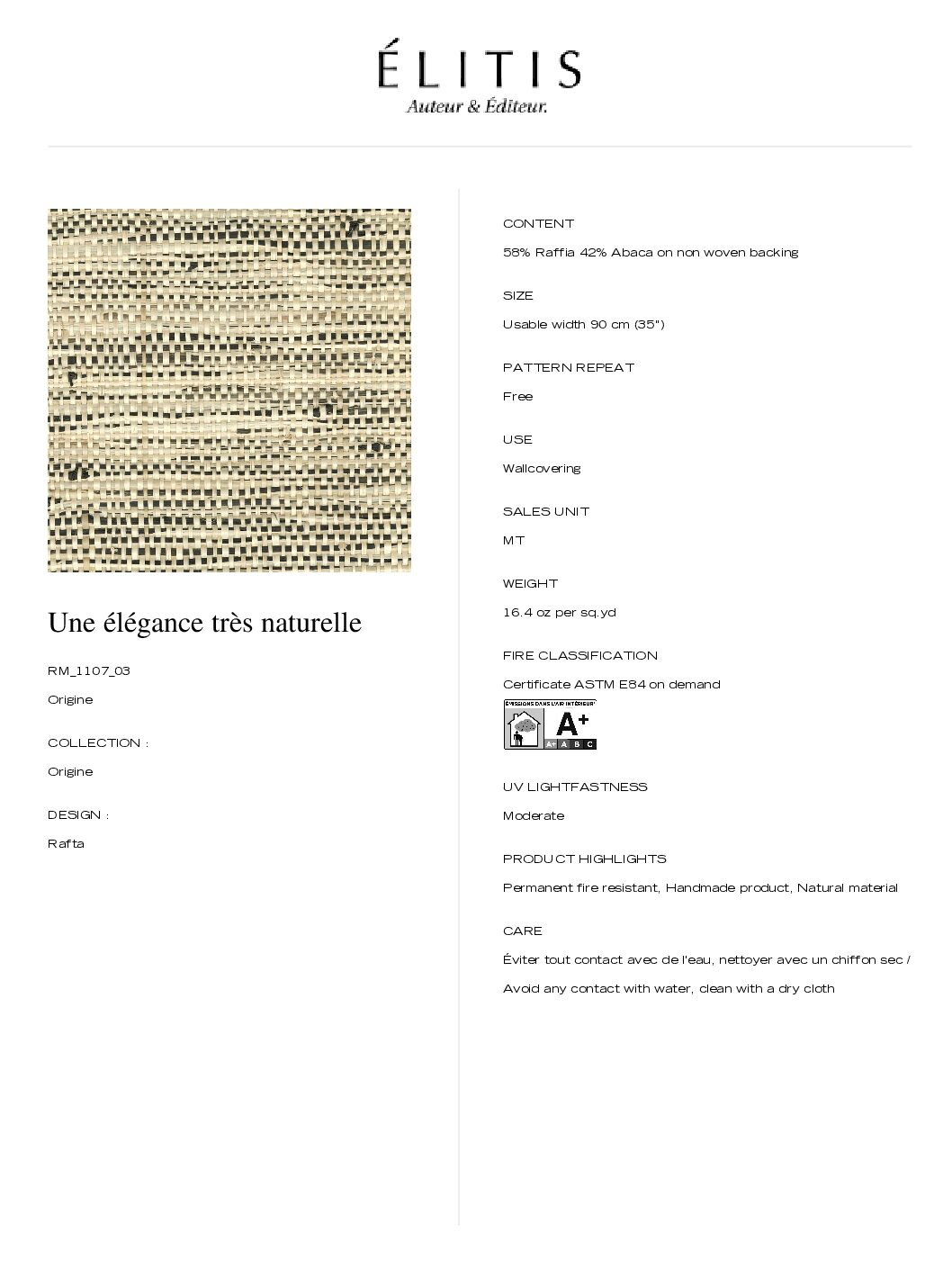 Tapeta Rafta - Une élégance très naturelle Elitis