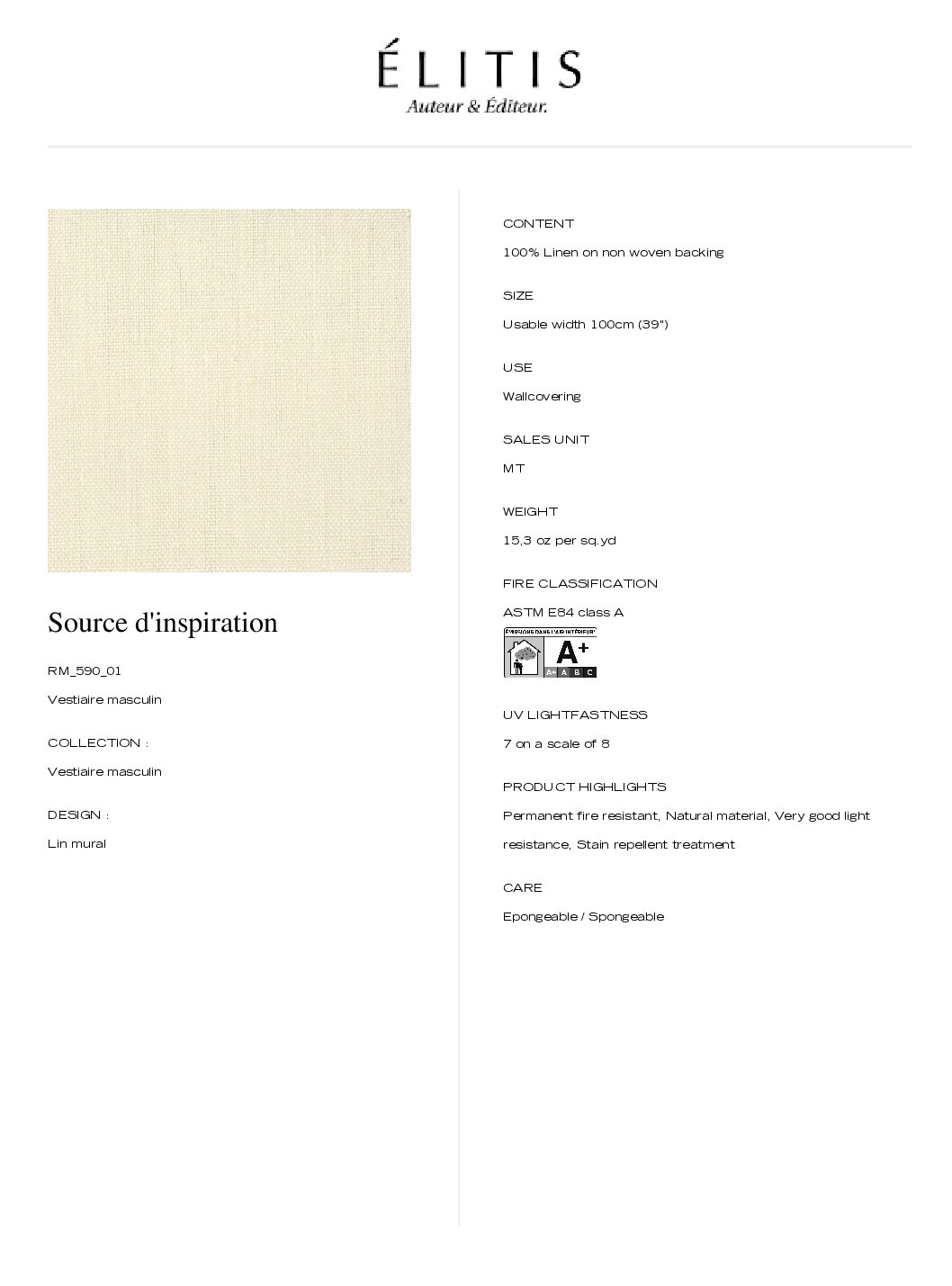 Tapeta Lin Mural - Source d'inspiration Origine Elitis